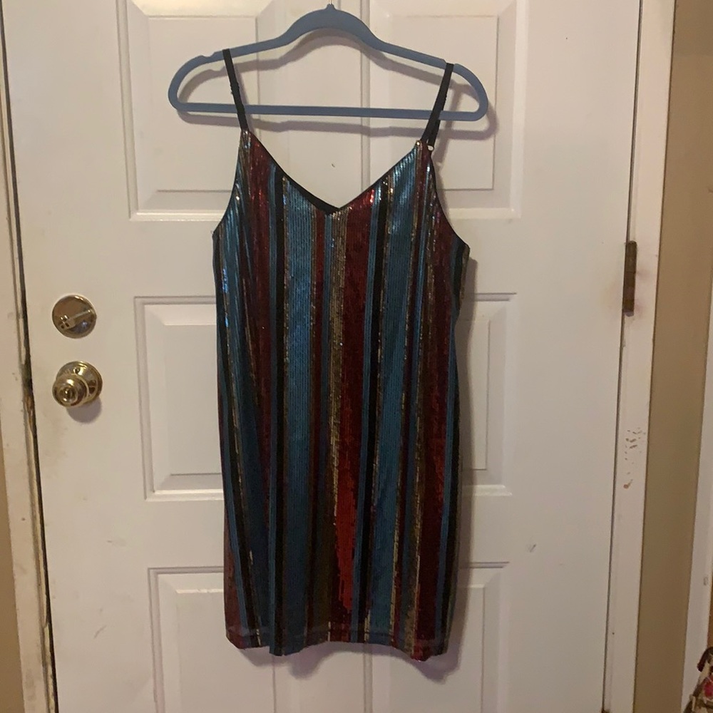 As U Wish sequined mini holiday dress. Stretchy, no zip, slip over.